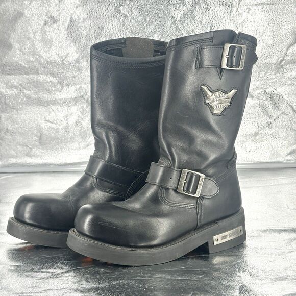 Harley Davidson Men's Black Leather Mega Conductor Motorcycle Boots Size 7.5 - Picture 2 of 16